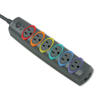 Kensington® Smartsockets Color-coded Strip Surge Protector, 6 Outlets, 8 Ft Cord, 1260 Joules freeshipping - TVN Wholesale